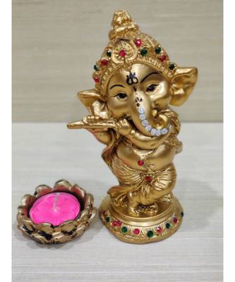 Gold Polyresin Dancing Hindu God Idol Ganesha Giving Blessing Statue Home Office Living Room Temple decor 1