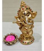 Gold Polyresin Dancing Hindu God Idol Ganesha Giving Blessing Statue Home Office Living Room Temple decor