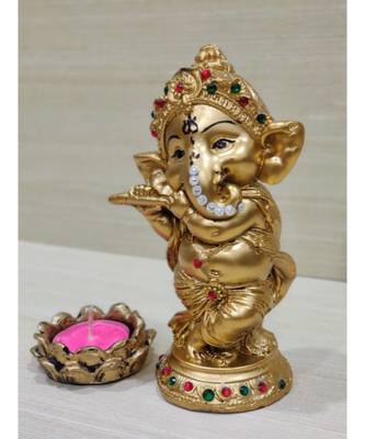 Gold Polyresin Dancing Hindu God Idol Ganesha Giving Blessing Statue Home Office Living Room Temple decor 2