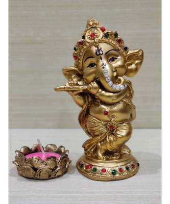 Gold Polyresin Dancing Hindu God Idol Ganesha Giving Blessing Statue Home Office Living Room Temple decor 4