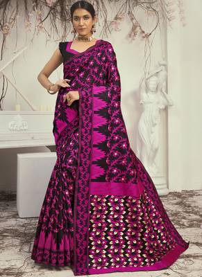 Rani Pink Cotton Silk Party Wear Sarees 1