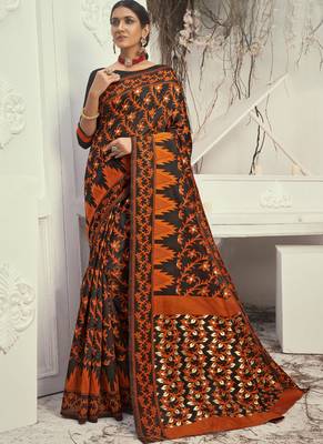 Orange Cotton Silk Party Wear Sarees 1