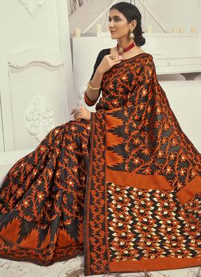 Orange Cotton Silk Party Wear Sarees 2