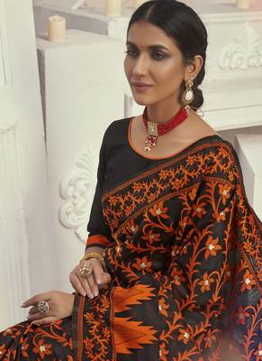 Orange Cotton Silk Party Wear Sarees 3