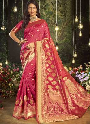 Rani Pink Silk Blend Party Wear Sarees 1