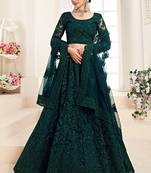 Green embroidered net semi stitched lehenga