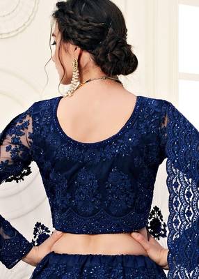 Blue embroidered net semi stitched lehenga 3