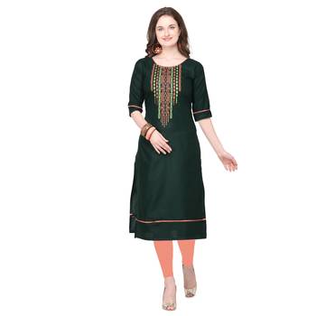 Green embroidered cotton silk embroidered-kurtis 1