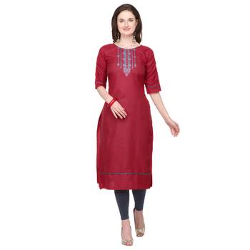Maroon embroidered cotton silk embroidered-kurtis 1