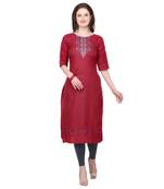 Maroon embroidered cotton silk embroidered-kurtis