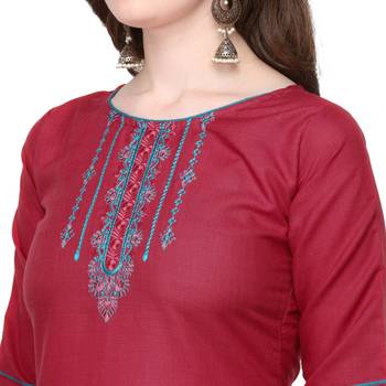 Maroon embroidered cotton silk embroidered-kurtis 4