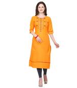 Yellow embroidered cotton silk embroidered-kurtis