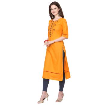 Yellow embroidered cotton silk embroidered-kurtis 2