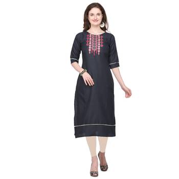 Grey embroidered cotton silk embroidered-kurtis 1