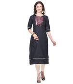 Grey embroidered cotton silk embroidered-kurtis