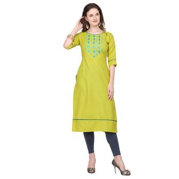 Lime embroidered cotton silk embroidered-kurtis 1