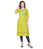 Lime embroidered cotton silk embroidered-kurtis