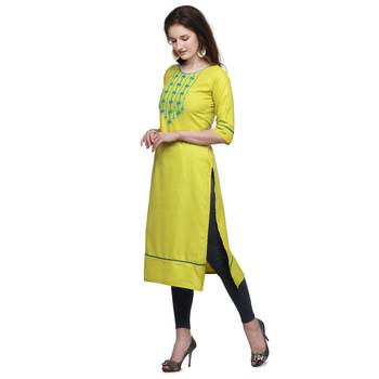 Lime embroidered cotton silk embroidered-kurtis 2
