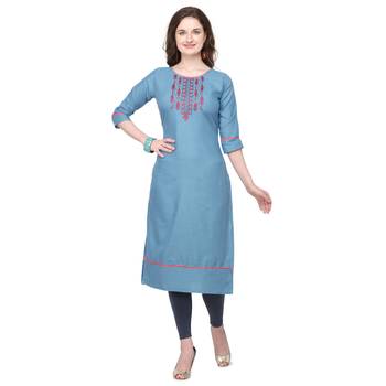 Light-blue embroidered cotton silk embroidered-kurtis 1