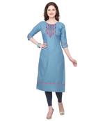 Light-blue embroidered cotton silk embroidered-kurtis