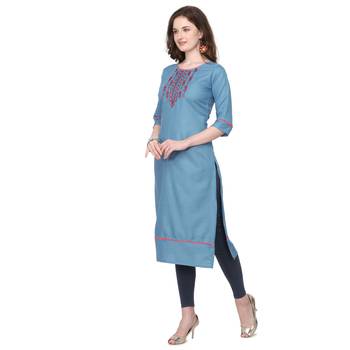Light-blue embroidered cotton silk embroidered-kurtis 2