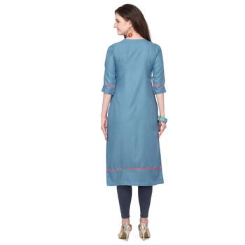 Light-blue embroidered cotton silk embroidered-kurtis 3