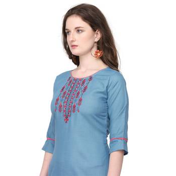 Light-blue embroidered cotton silk embroidered-kurtis 4