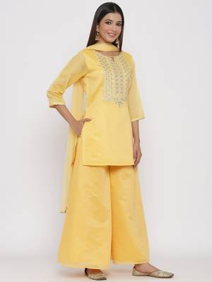 Yellow printed chanderi kurtas-and-kurtis 1