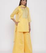 Yellow printed chanderi kurtas-and-kurtis