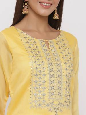 Yellow printed chanderi kurtas-and-kurtis 5