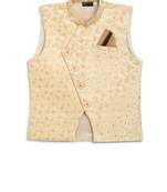 Brown woven silk blend boys-indo-western-dress