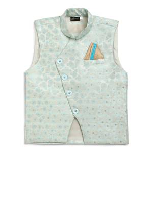 Turquoise woven silk blend boys-indo-western-dress 1