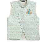 Turquoise woven silk blend boys-indo-western-dress