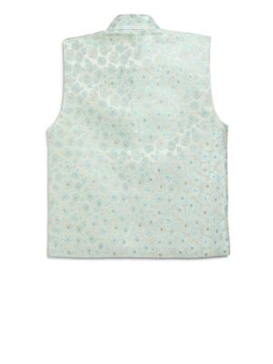 Turquoise woven silk blend boys-indo-western-dress 2