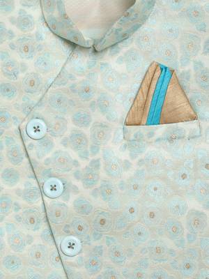 Turquoise woven silk blend boys-indo-western-dress 3