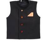 Black plain jute cotton boys-indo-western-dress