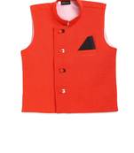 Orange plain jute cotton boys-indo-western-dress