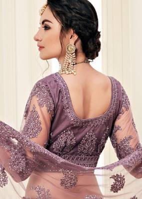 Purple embroidered net semi stitched lehenga 3