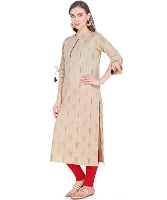 Beige woven cotton kurtas-and-kurtis 2