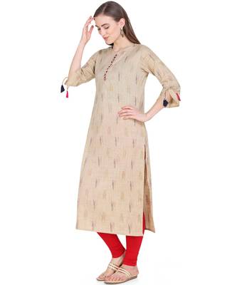 Beige woven cotton kurtas-and-kurtis 3