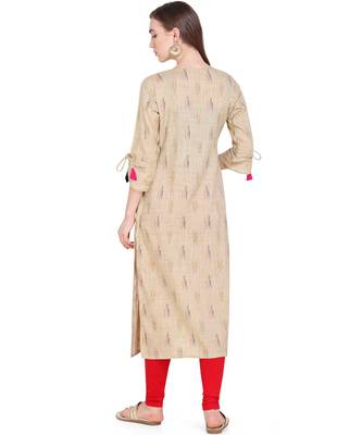Beige woven cotton kurtas-and-kurtis 4