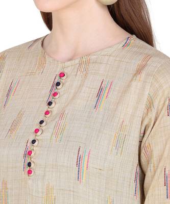 Beige woven cotton kurtas-and-kurtis 5