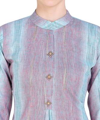 Aqua-blue woven cotton kurtas-and-kurtis 5