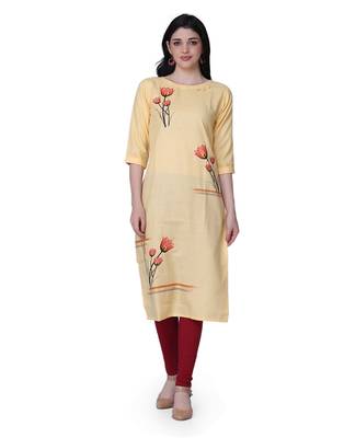 Yellow printed cotton cotton-kurtis 1