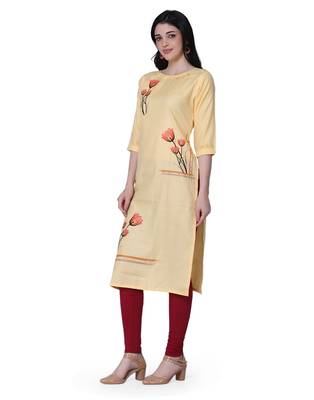 Yellow printed cotton cotton-kurtis 3