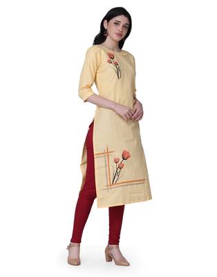 Yellow printed cotton cotton-kurtis 4