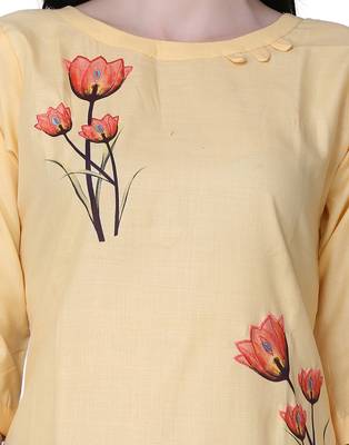 Yellow printed cotton cotton-kurtis 5