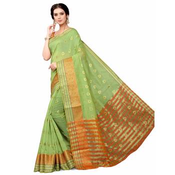 Green Woven Cotton Silk Saree With Blouse 1