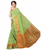 Green Woven Cotton Silk Saree With Blouse