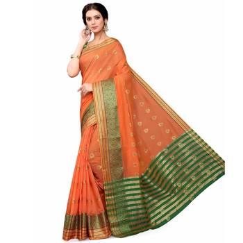 Orange Woven Cotton Silk Saree With Blouse 1